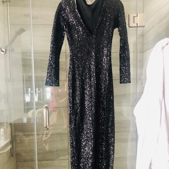Plus Size Black Angel High Slit Sequin Floor Length Dress